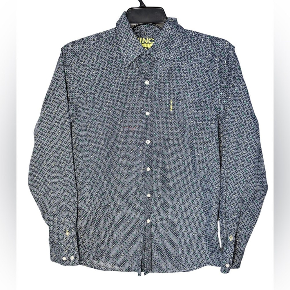 Cinch Modern Fit Cowboy Western Long Sleeve Navy Geometric Mens Button Up Sz M